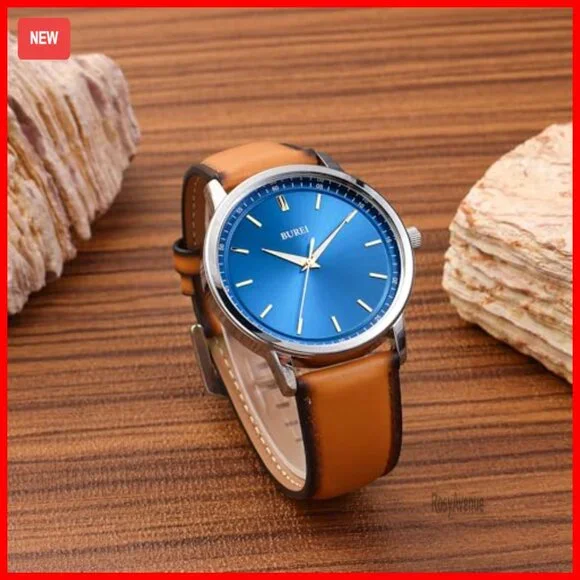 Men's Brown Leather Dress Watch Minimalist Slim Case Analog Quartz